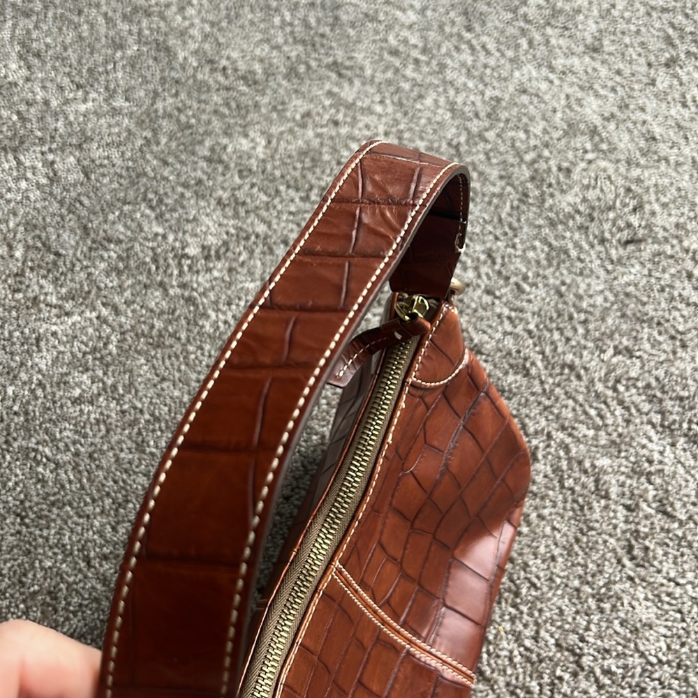 Dooney & Bourke Croc-Embossed Small Brown Leather Shoulder Bag - Picture 6 of 9